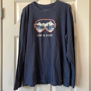 Mens Life Is Good crusher long sleeve Ski Goggle Landscape t shirt size Large